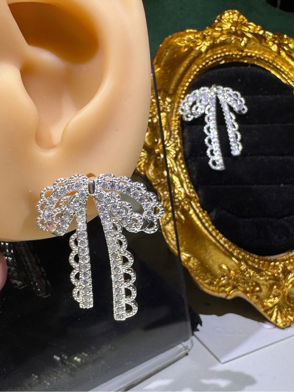 Luxury CZ Bow Tassel Earrings S925 Sterling Silver Posts